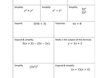 Worksheet on Algebra