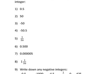 Worksheet on Integers