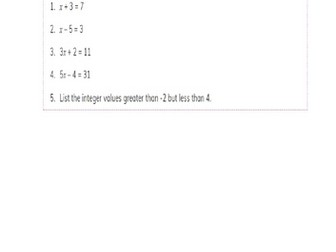 Worksheet on Linear Inequalities