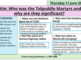 Crime and punishment- Industrial- Tolpuddle Martyrs