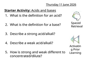 pH, Acid, Base and Buffer solutions Topic area - A Level Chemistry
