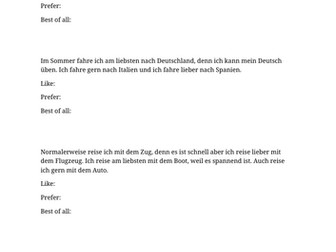Mein Urlaub - German reading comprehension and trap door