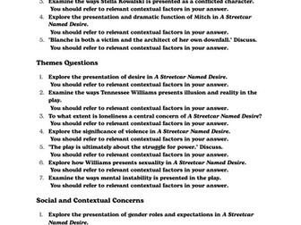 A Level Question Bank and Model Answers for A Streetcar Named Desire - Edexcel