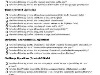 Answer Bank and Model Grade 9 Answers for An Inspector Calls