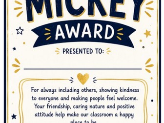 Disney End of Year Awards Certificates