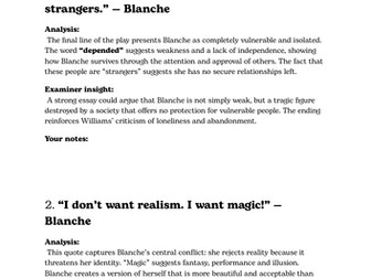 Streetcar Named Desire A Level Key Quotations with Examiner Insight