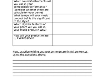BTEC Tech Award in Music Practice - Component 1 Commentary Planning Activity