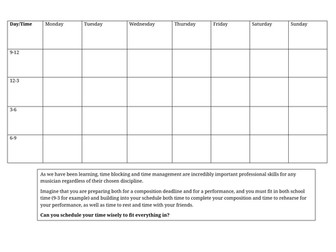 BTEC Tech Award in Music Practice - Component 2 Time Management Activity