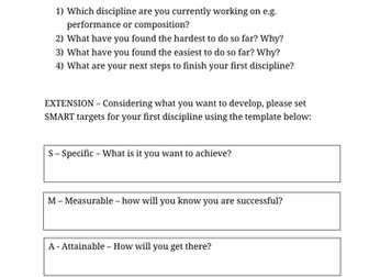 BTEC Tech Award in Music Practice - Component 2 - SMART Targets Worksheet
