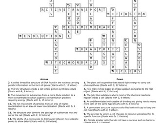 Revision Crossword AQA GCSE Physics Cell Biology and Cell Transport