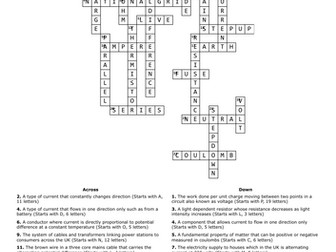 Mega revision crossword for AQA GCSE Physics Electricity