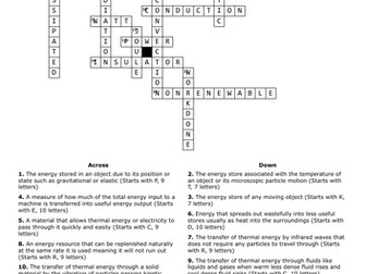 Revision Crossword  Activate 2 Energy topic