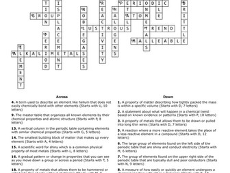 Revision Crossword Activate 2 The Periodic Table
