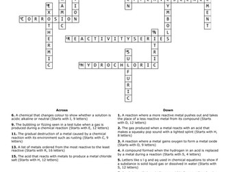 Revision Crossword Activate 2 Metals and Acids