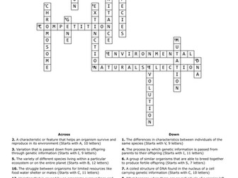 Revision Crossword  Activate 2 Adaptation and Inheritance