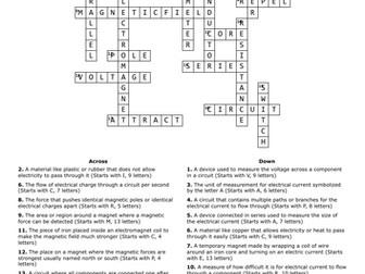 Revision Crossword Activate 2 Electricity and Magnetism