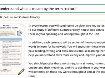 Key Stage 3 Different Cultures Poetry/Oracy Unit