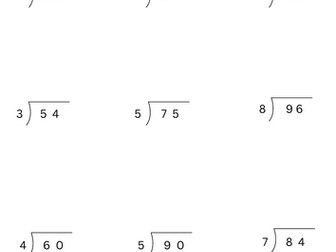 7-Page Worksheet Long Division with 1-Digit Divisor