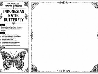 Indonesian Batik Butterfly Art Worksheet | Cultural Art Drawing Challenge | KS2 KS3 Pattern Design A