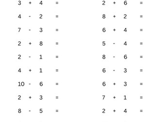 15-Page Addition & Subtraction Drill Worksheets (Numbers 1-10)