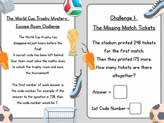 World Cup Maths Mystery Escape Room Challenge Year 2/Year 3