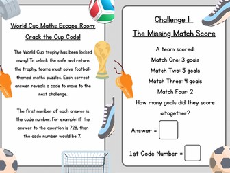 World Cup Maths Escape Room Mystery Challenge Year 3/Year 4