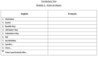 Dynamo 2 - Module 2 - Vocabulary tests for each Unit