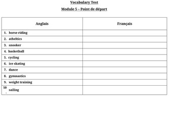 Dynamo 2 - Module 5 - Vocabulary tests for each Unit
