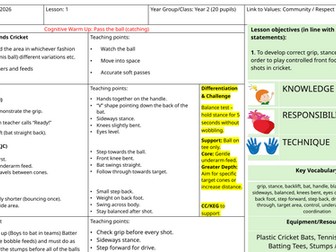 Year 2 Cricket Skills Scheme of Work | 4-Week PE Unit |