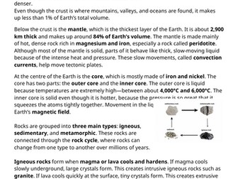 Earth and Space - Comprehension/Literacy Activities (Recycling / Rock types / Seasons Day Night )