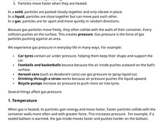 Gas Pressure / Convention Comprehension activity (oracy / literacy)