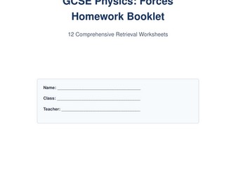 AQA GCSE Physics Retrieval Homework Booklet - Forces Topic