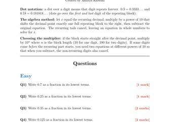 Recurring Decimals to Fractions | 40 Worked Examples | Edexcel GCSE Higher Maths