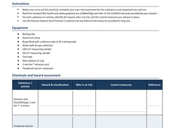 Risk Assessment: Core Practical 1 – Molar Volume of a Gas (IAL Chemistry XCH11)