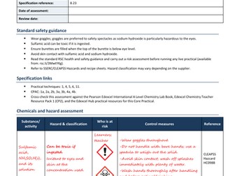 Core Practical 2 Risk Assessment : XCH11 Find the concentration of a solution of sodium hydroxide