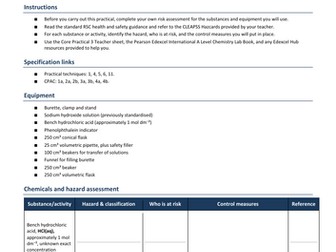 Risk Assessment Core Practical 3 XCH11 Finding the concentration of a solution of hydrochloric acid