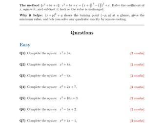 Completing the Square | 40 Worked Examples | AQA GCSE Higher Maths