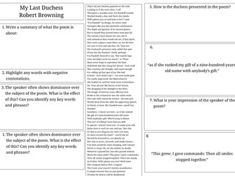 My Last Duchess worksheet