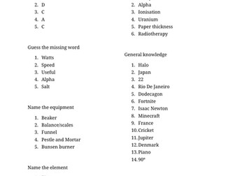 Year 9 (early KS4) Quiz