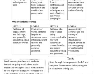 Simplified mark scheme and LA model