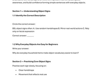 BSL Everyday Objects Practice Worksheet (Module 7)