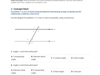 Angle Relationships and Parallel Lines Practice & Key