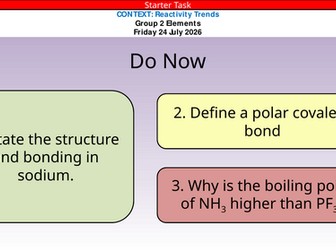 OCR A Level Chemistry Chapter 8 - Reactivity Trends