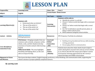 FREE Year 1-3 English Lesson Plan: Articles (a, an & the)