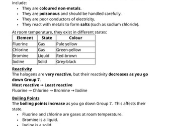 The Halogen Comprehension Worksheet with extension questions