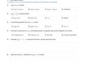 Limits and Continuity Practice & Key