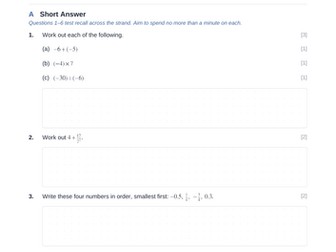 Number Cumulative Assessment 1 & Key