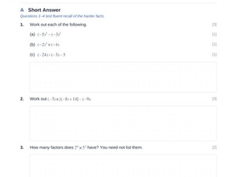 Number Cumulative Assessment 2 & Key
