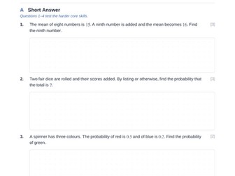 Statistics Cumulative Assessment 2 & Key