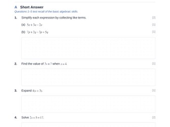 Algebra Cumulative Assessment 1 & Key